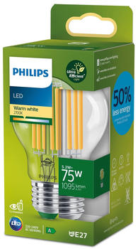 Philips LED Lampe E27 - Birne A60 5,2W 1095lm 4000K ersetzt 75W Einerpack transparent