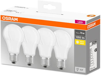 Osram 4er-Pack LED Lampe BASE E27 11W 1055Lumen warmweiss 2700K, hell wie 75W Glühlampen