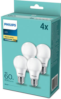 Philips 4er Set E27 LED Birne 8W 806Lm warmweiss 8718699774639