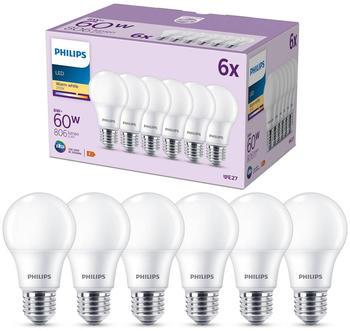 Philips LED-Lampe E27 8W 806lm 2.700K matt 6er F