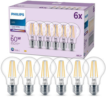 Philips LED-Lampe E27 7W 850lm 4.000K klar 6er E