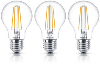 Philips LED-Lampe Classic E27 A60 7W 827 klar 3er E