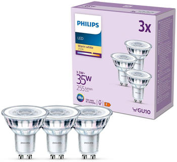 Philips LED-Lampe GU10 3,5W 255lm 827 klar 36&deg; 3er F