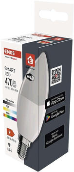 EMOS GoSmart LED-Kerzenlampe, WiFi led 4,8W Ersatz f&uuml;r 40W, Helligkeit 470 lm, rgb, kompatibel mit Tuya/ GoSmart-App, Sprach-Assistant, E14 Sockel