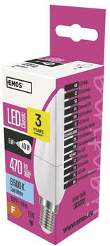 EMOS Led Lampe Candle, 5 w Ersatz für 40 w Glühbirne, E14 Sockel, Helligkeit 470 Lumen, Kaltweiß 6500 Kelvin, ZQ3222