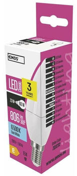 EMOS LED-Lampe Candle 7,3 w, Ersatz für 60W Glühbirne, E14 Sockel, Helligkeit 806 lm, Kaltweiß 6500K, ZQ3232