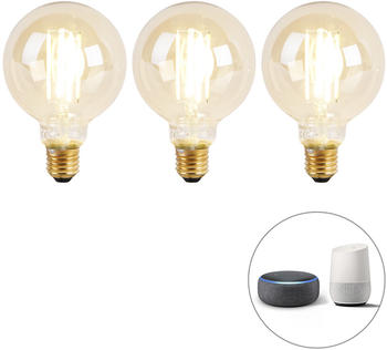 CalEx Set mit 3 intelligenten E27-LED-Lampen, dimmbar bis warm, G95 Goldline, 7 w, 806 lm, 1800 k 3000 k