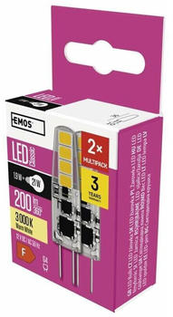 EMOS Led Lampe G4 2er Pack, 1,9 w ersetzt 21 w Glühbirne, G4 Pin Lampe jc 12V, Helligkeit 200 lm, Warmweiß 3000 k, ZQ8620.2