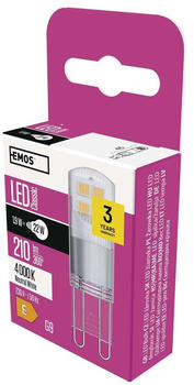 EMOS G9 led Lampe, 1,9W Ersatz f&uuml;r 22W Gl&uuml;hbirne, Pin jc, Helligkeit 210 lm, Neutralwei&szlig; 4000 Kelvin, 30000 h Lebensdauer, ZQ9527