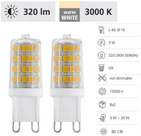 EGLO 110154, Eglo LED LAMPE 3W G9 3000K / EGLO SMD 320LM 2ER-SET 110154