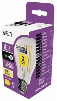 EMOS Dimmbare Edison led Lampe Filament A60, 7,5W Ersatz für 75W Glühbirne, Vintage-Stil mit E27 Sockel, Helligkeit 1055 lm, Warmweiß 2700 k, ZF5154D