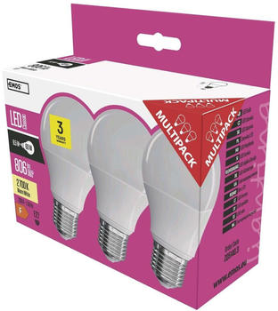 EMOS LED Lampe 3er Pack, 8,5W ersetzt 60 W Glühbirne, A60, E27 Sockel, 806 Lumen, Warmweiß 2700 Kelvin, ZQ5140.3