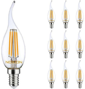 Noxion 10x Lucent LED E14 Gebogen-tip Kerze Fadenlampe Klar 4.5W 470lm - 827 Extra Warmweiß | Dimmbar - Ersatz für 40W