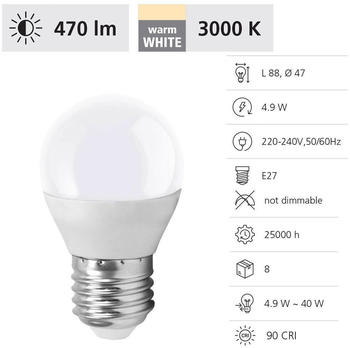 Eglo E27 G45 LED Leuchtmittel 470lm 4,9W 360&deg; 3000K warmweiss opal 47x88mm