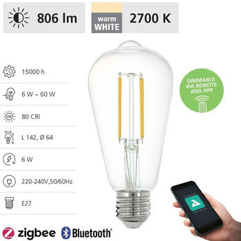 Eglo Connect LED Leuchtmittel-Z ST64 Edisonform E27 6 W Smart connect Z