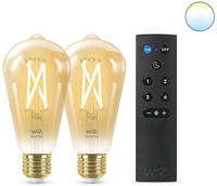 WiZ 929003057022, WiZ ST64 E27 Amber Smart Filament Bulb 2-Pack with Remote -