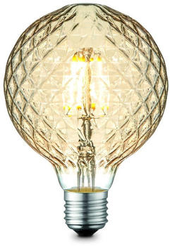 Isolicht LED Leuchtmittel Metall silberfarben, Glas amber, Glas mit Dekorrillen, dimmbar,