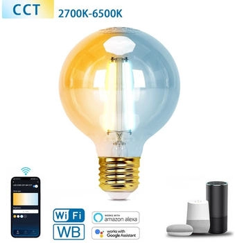Aigostar E27 LED CCT Smart Wi-Fi Filament Retro Vintage Nostalgie Leuchtmittel dimmbar 2700-6500K G95 Ø 95mm 6 Watt
