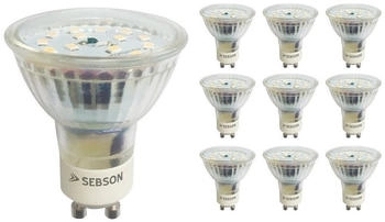 sebson GU10 LED Lampe 5W dimmbar warmweiß, Ra95 flimmerfrei ersetzt 30-35W Halogen, 3000K, 230V Deckenlampe ø50 x 57mm - 10er Set