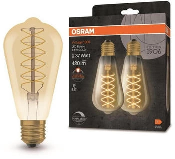 LEDVANCE 2er LED VINTAGE E27 Gl&uuml;hlampe Edison 4,8W wie 37W dimmbar extra warmwei&szlig;es gem&uuml;tliches Licht