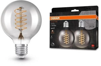 Osram 2er LED VINTAGE E27 Glühlampen Globe 80 SMOKE dimmbar 7,8W wie 30W extra warmweißes gemütliches Licht