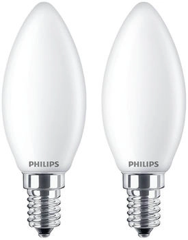 Philips LED Classic E14 Lampe, 25 W, Kerzenform, dimmbar, matt, warmweiß, 2er Pack, Weiß