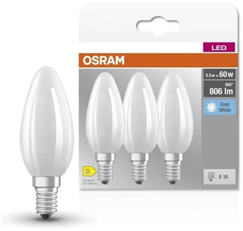 Osram Star Filament-Lampe für E14-Sockel, mattes Glas ,Kaltweiß (4000K), 806 Lumen, 3-er Pack