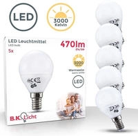 B.K.Licht LED-Leuchtmittel E14 5 Stk. Warmwei&szlig; LED-Lampe Gl&uuml;hbirne 5 Watt 470...