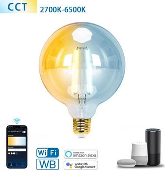Aigostar E27 LED CCT Smart Wi-Fi Filament Retro Vintage Nostalgie Leuchtmittel Bernstein dimmbar 2700-6500K G125 Ø 125mm 6 Watt