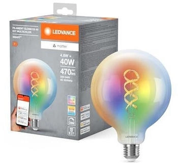 LEDVANCE E27 SMART+ MATTER Globe 125 LED-Lampe, kompatibel mit Google, Alexa, Apple 4,8W Multicolor 2700-6500K