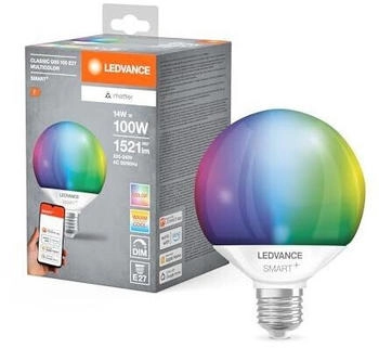 LEDVANCE E27 SMART+ MATTER Globe 95 LED-Lampe, kompatibel mit Google, Alexa, Apple 4,8W Multicolor 2700-6500K