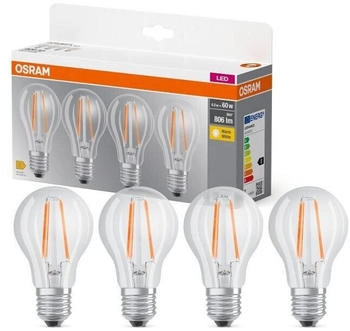 Osram 4er-Pack E27 LED Lampen in Gl&uuml;hlampenform klar 6,5W wie 60W 2700K warmwei&szlig;es Licht