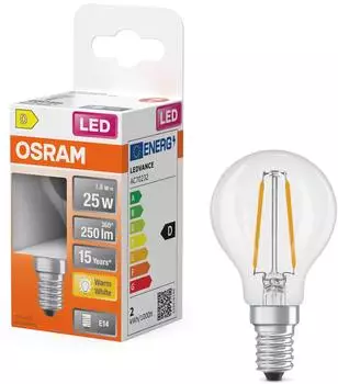 Osram LED Retrofit CLASSIC P P-Form LED-Lampe Glas klar 1,8 W 250 lm 2700 K Energieeffizienzklasse: D CRI: 80