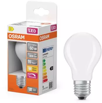 Osram LED-Lampe Superstar Kolbenform A60 Filament dimmbar 2700 K warmweiß 5,9 W E27 matt 806 lm für Decken- und Stehleuchten 15.000h