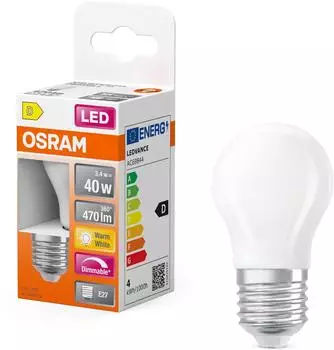 Osram LED Retrofit CLASSIC P DIM P-Form LED-Lampe Glas Matt 3,4 W 470 lm 2700 K Dimmbar Energieeffizienzklasse: D CRI: 80