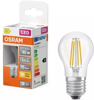 Osram LED Retrofit CLASSIC P P-Form LED-Lampe Glas klar 3,4 W 470 lm 2700 K Energieeffizienzklasse: D CRI: 80