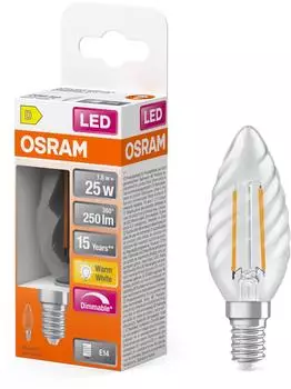 Osram LED-Lampe Superstar Classic BW25 Filament 1,8W 827 2700K warmweiß E14 klar 250 lm 15.000h dimmbar