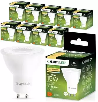 LUMILED GU10 LED Lampe 1,5W 135lm 3000K Warmwei&szlig; 36&deg; Reflektor Spot, 10er Pack (GU10-1.5W-3000K)