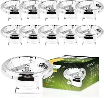 LUMILED AR111 LED-Leuchtmittel G53 12V 15W 3000K 24&deg; Silber 10er Set