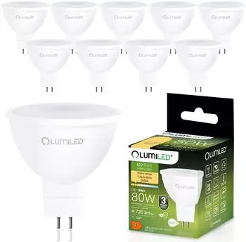 LUMILED MR16 GU5.3 LED Leuchtmittel 8W 720lm 3000K Warmwei&szlig; 120&deg; 12V 10er-Set