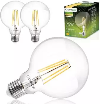 LUMILED G95 Globe LED Filament Lampe E27 8W 880lm 3000K Warmwei&szlig;, 3er-Pack (G95)