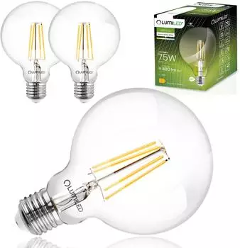 LUMILED E27 G95 Globe LED Filament Lampe 8W 880lm 4000K neutralwei&szlig;, 3er-Pack