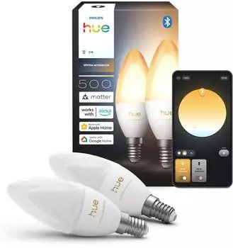 Philips White Ambiance B39 Kerzenlampe E14, 3,7W, 500lm, 2er-Set (929004295602)