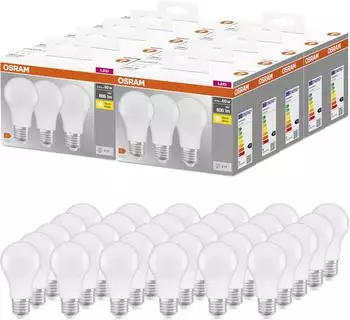 Osram BASE CLASSIC A60 LED-Lampe E27, matt, warmweiß, 8,5W, 806lm (30er Pack)