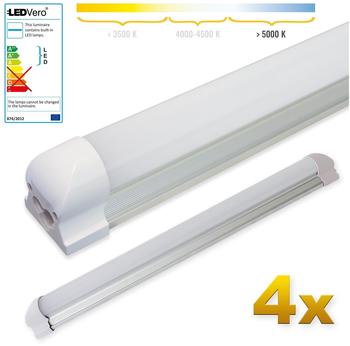 LEDVero 4x SMD LED Röhre 60 cm inklusive Fassung in kaltweiss - Leuchtstoffröhre T8 G13 Tube milchige Abdeckung - Lichtleiste mit 8 W, 800lm- montagefertig