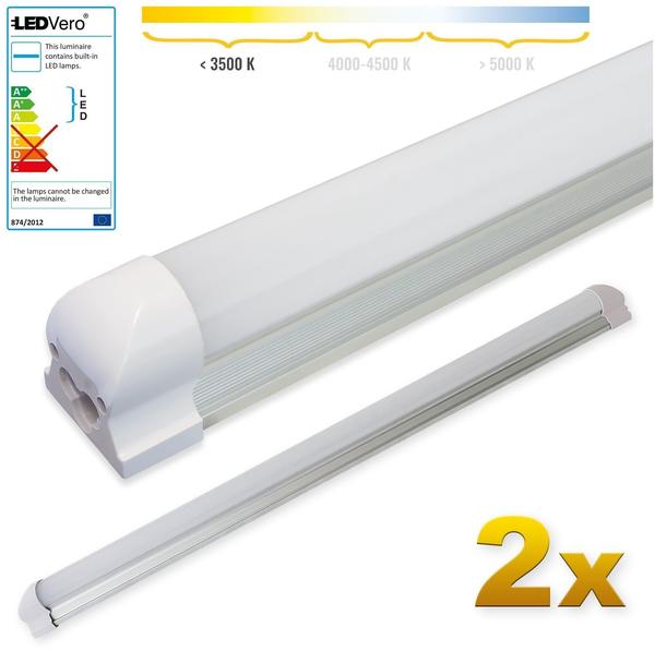 LEDVero 2x SMD LED Röhre 90 cm inklusive Fassung in warmweiss - Leuchtstoffröhre T8 G13 Tube milchige Abdeckung - Lichtleiste mit 14 W, 1400lm- montagefertig