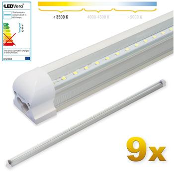 LEDVero 9x SMD LED Röhre 150 cm inklusive Fassung in warmweiss - Leuchtstoffröhre T8 G13 Tube - Lichtleiste mit 25 W, 2500lm- montagefertig