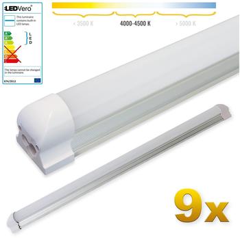 LEDVero 9x SMD LED Röhre 90 cm inklusive Fassung in neutralweiss- Leuchtstoffröhre T8 G13 Tube milchige Abdeckung - Lichtleiste mit 14 W, 1400lm- montagefertig