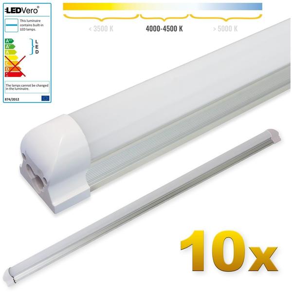 LEDVero 10x SMD LED Röhre 120 cm inkl. Fassung in neutralweiss- Leuchtstoffröhre T8 G13 Tube milchige Abdeckung - Lichtleiste mit 18 W, 1800lm- montagefertig