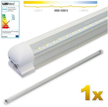 LEDVero 1x SMD LED Röhre 150 cm inklusive Fassung in neutralweiss - Leuchtstoffröhre T8 G13 Tube transparent Abdeckung - Lichtleiste mit 25 W, 2500lm- montagefertig